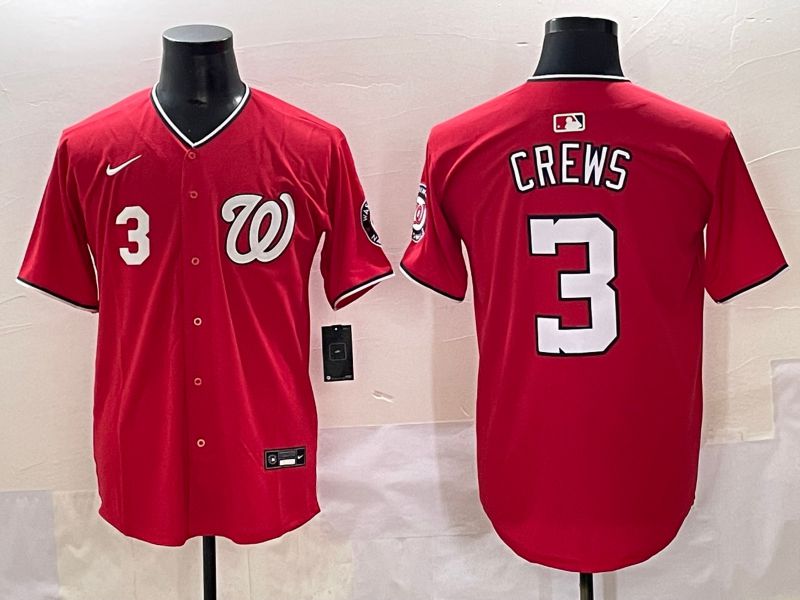 Men 2025 Washington Nationals #3 Crews Red Game Nike MLB Jersey style 2->washington nationals->MLB Jersey